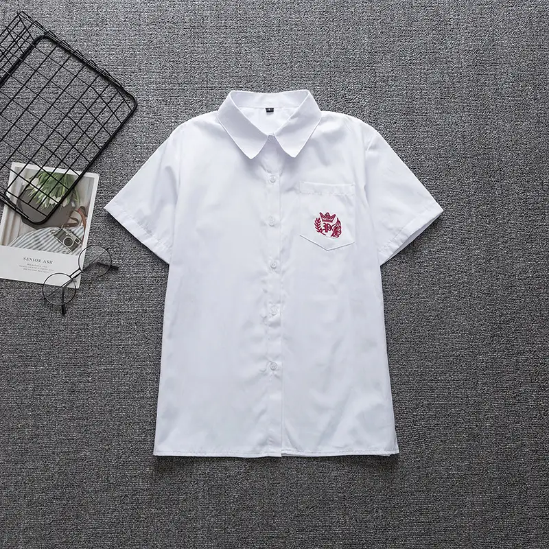 White Japanese Department College Men Shirt with Embroidery — feature 4