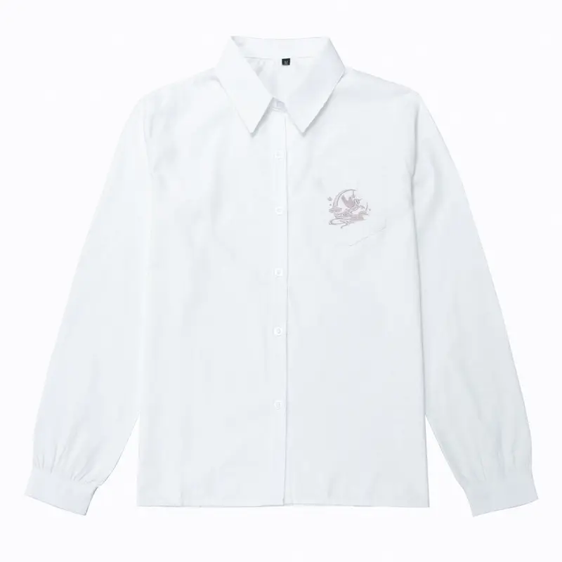 White Japanese Department College Men Shirt with Embroidery - Image 29