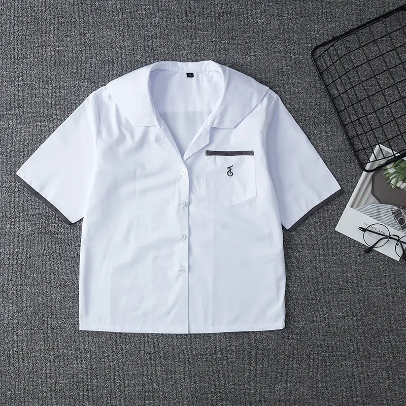White Japanese Department College Men Shirt with Embroidery - Image 7