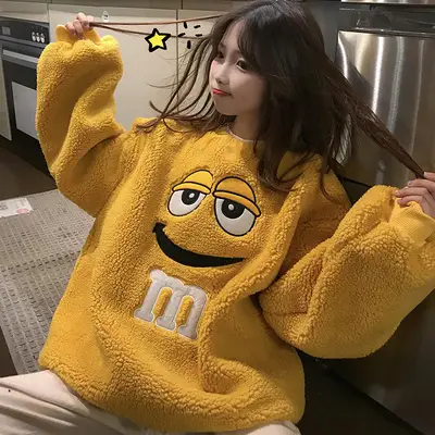 Women's Yellow Fleece Lined Round Neck Sweater - Image 8