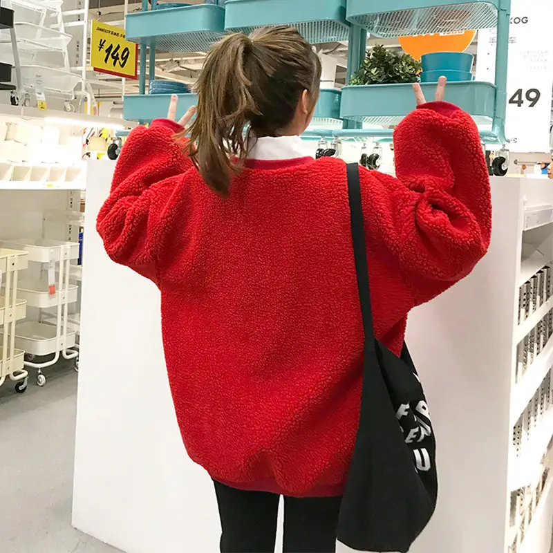 Women's Yellow Fleece Lined Round Neck Sweater — feature 11