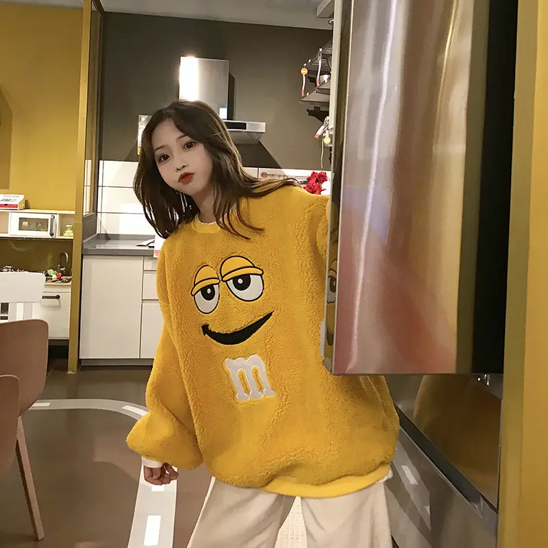 Women's Yellow Fleece Lined Round Neck Sweater — feature 14