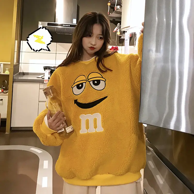 Women's Yellow Fleece Lined Round Neck Sweater — feature 16