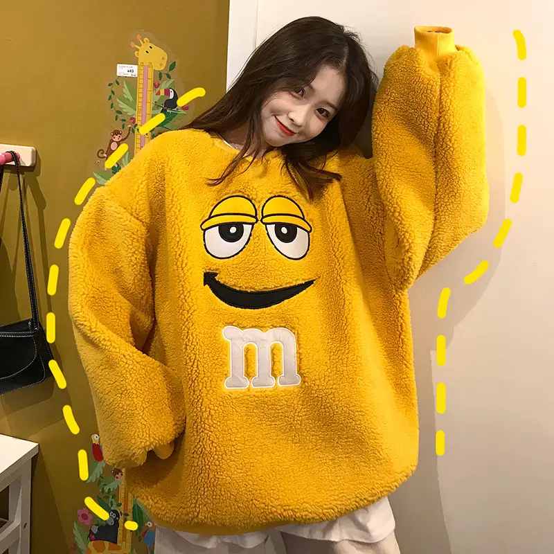 Women's Yellow Fleece Lined Round Neck Sweater — feature 17