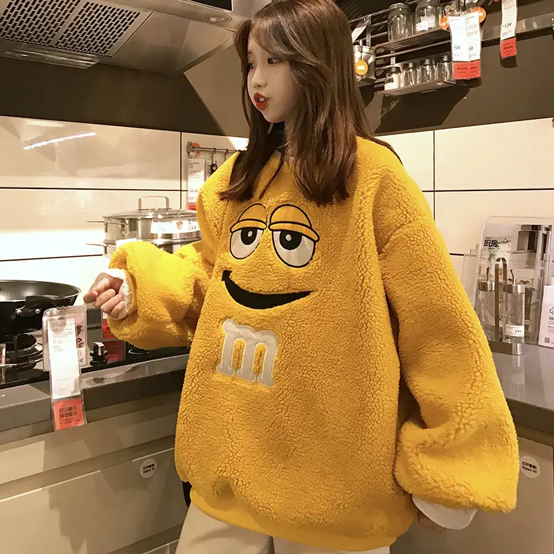Women's Yellow Fleece Lined Round Neck Sweater — feature 19
