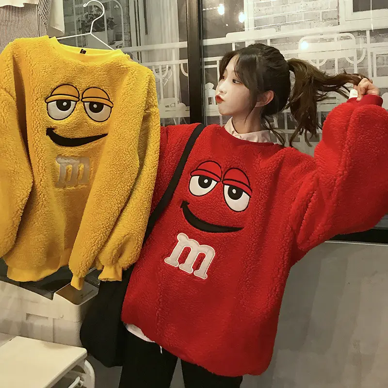 Women's Yellow Fleece Lined Round Neck Sweater — feature 2
