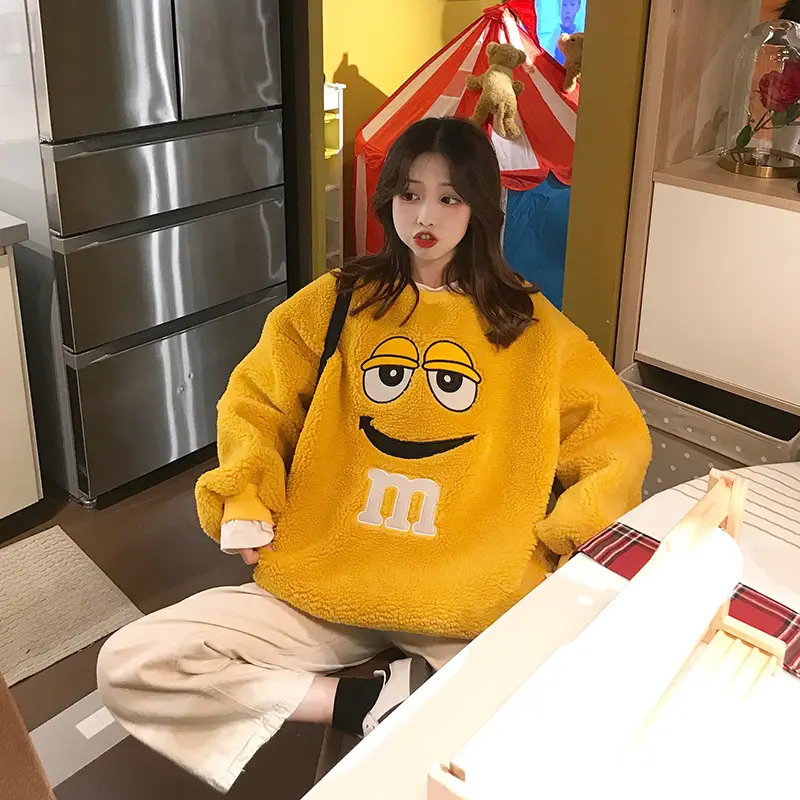 Women's Yellow Fleece Lined Round Neck Sweater — feature 20