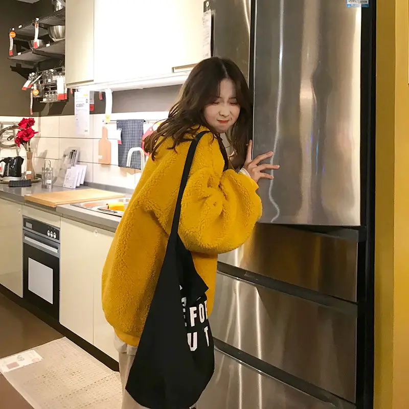 Women's Yellow Fleece Lined Round Neck Sweater — feature 21