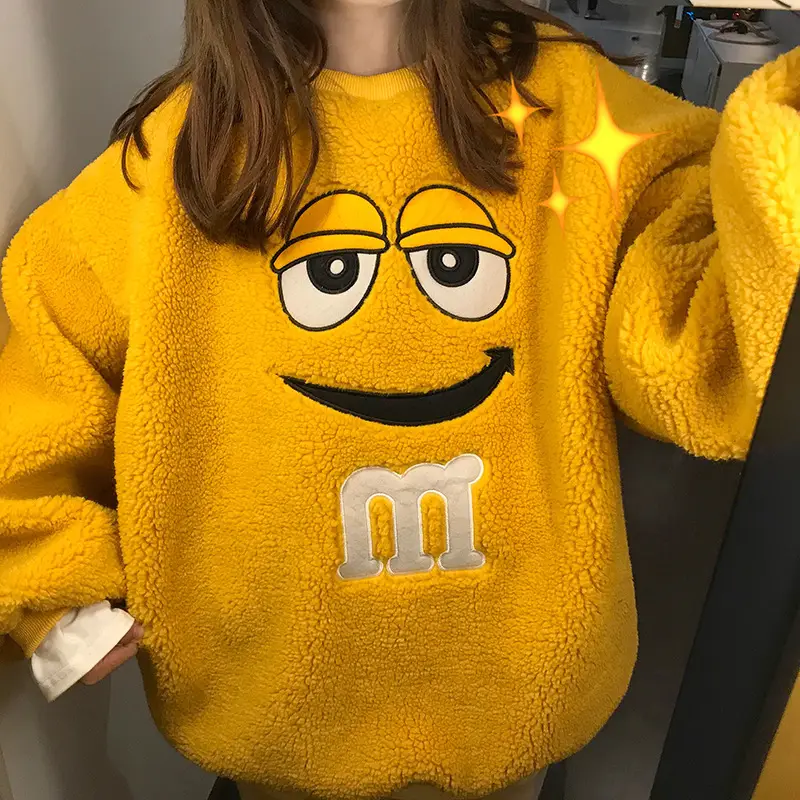 Women's Yellow Fleece Lined Round Neck Sweater — feature 22