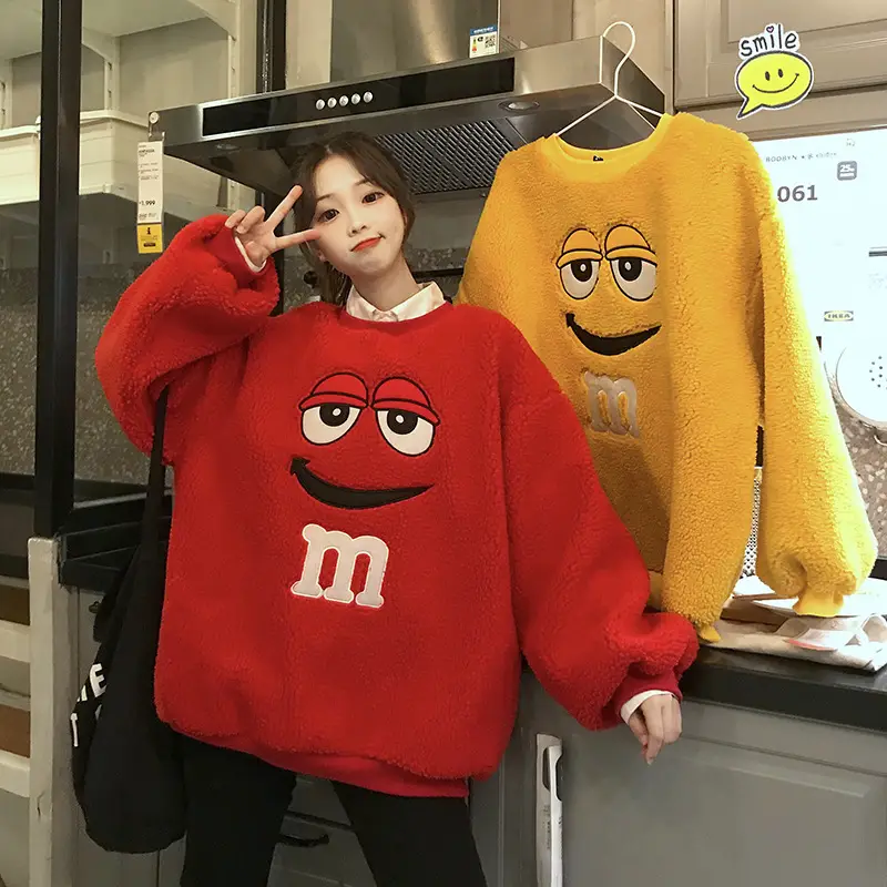 Women's Yellow Fleece Lined Round Neck Sweater — feature 5