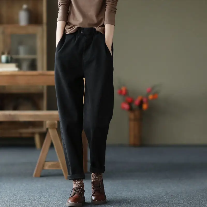 Women's Thick Velvet Hallen Pants Solid Beige - Image 7