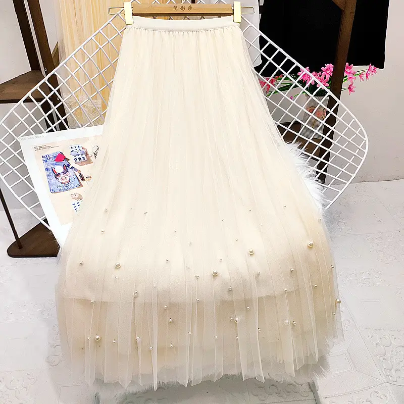Black Beaded Mesh High Waist Skirt Women — feature 14