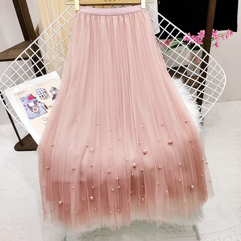 Black Beaded Mesh High Waist Skirt Women — feature 7
