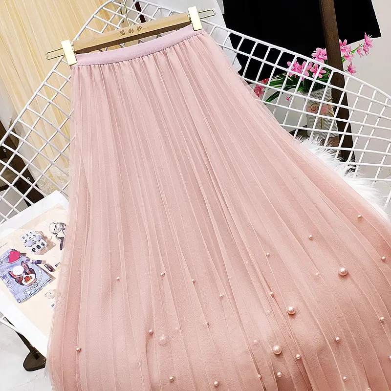 Black Beaded Mesh High Waist Skirt Women — feature 9