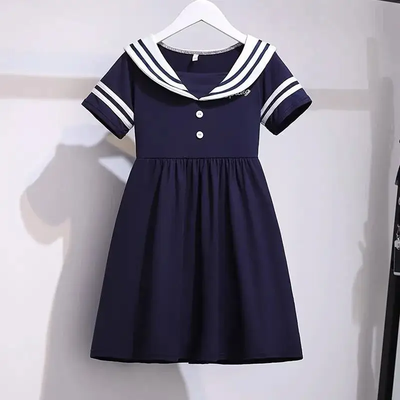 Girls Navy Watercolor Collar Dress Summer New Korean Style Skirt Big Children's Dress Girls Internet Celebrity Princess Dress - Image 2