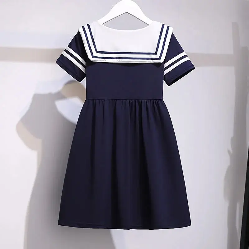 Girls Navy Watercolor Collar Dress Summer New Korean Style Skirt Big Children's Dress Girls Internet Celebrity Princess Dress - Image 4
