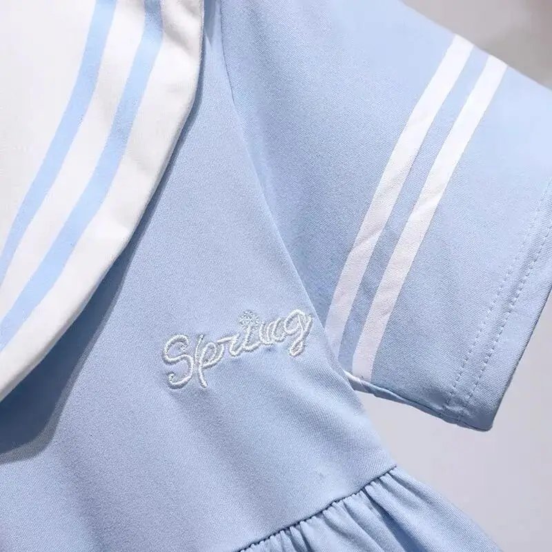 Girls Navy Watercolor Collar Dress Summer New Korean Style Skirt Big Children's Dress Girls Internet Celebrity Princess Dress - Image 5