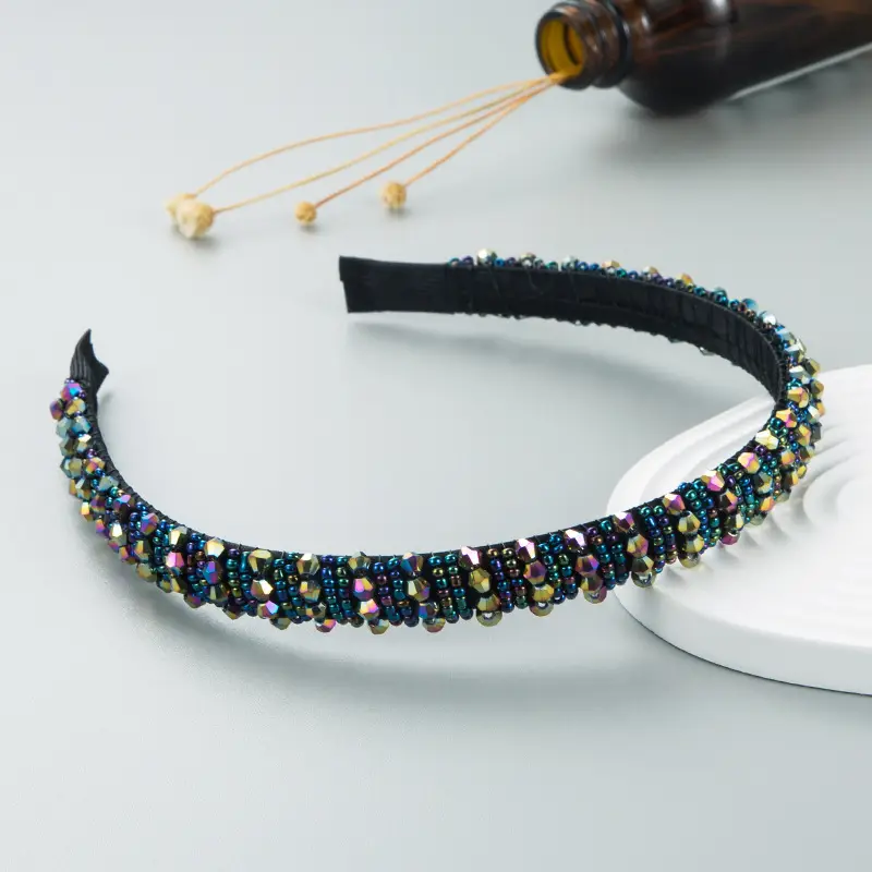European Handwoven Beaded Hair Hoop Blue - Image 22