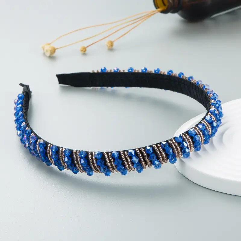 European Handwoven Beaded Hair Hoop Blue - Image 23