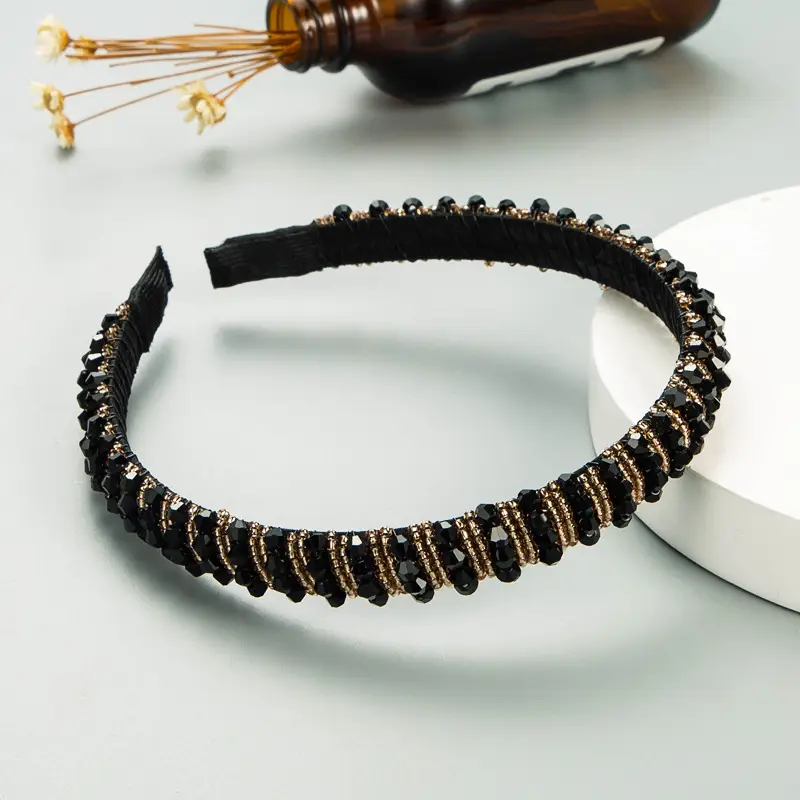 European Handwoven Beaded Hair Hoop Blue - Image 10