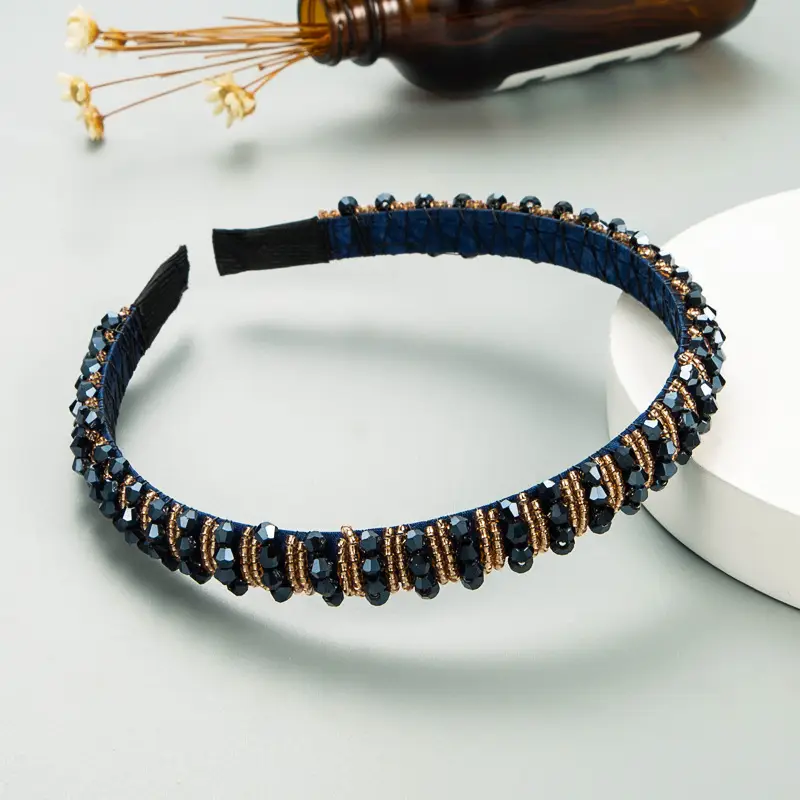 European Handwoven Beaded Hair Hoop Blue - Image 11