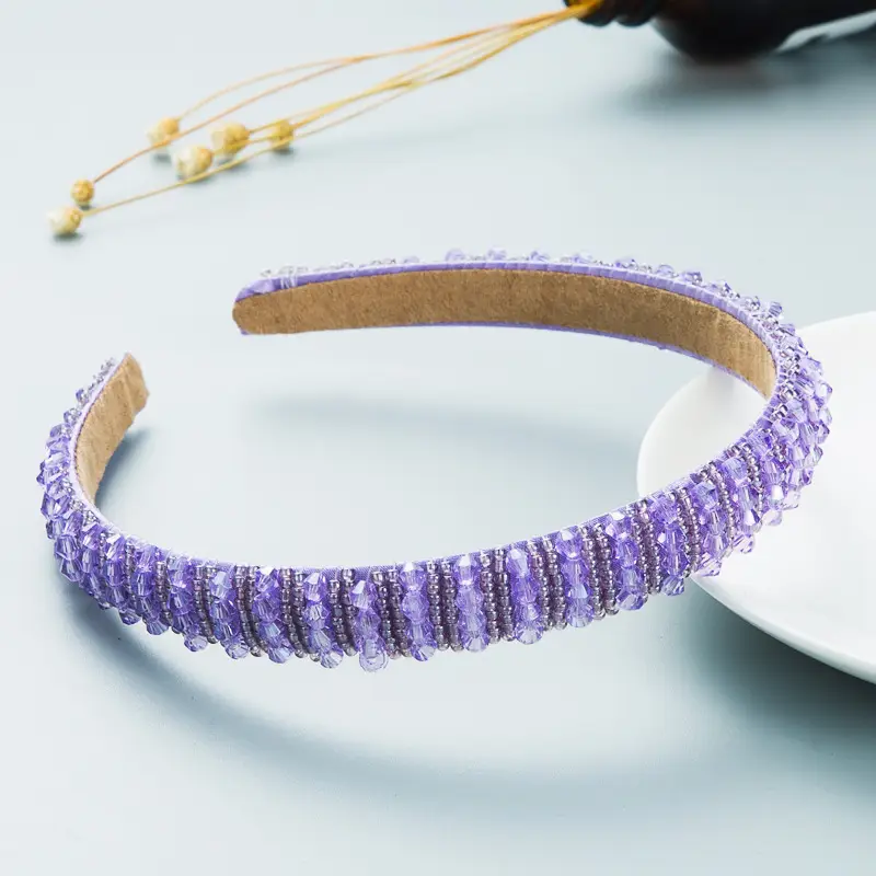 European Handwoven Beaded Hair Hoop Blue - Image 2