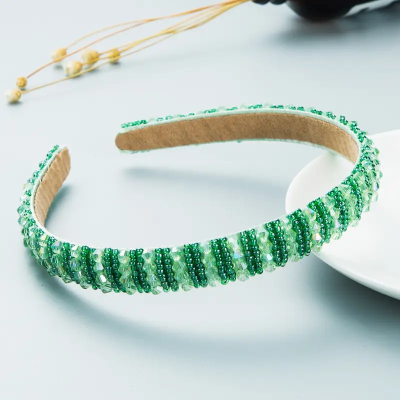 European Handwoven Beaded Hair Hoop Blue - Image 3