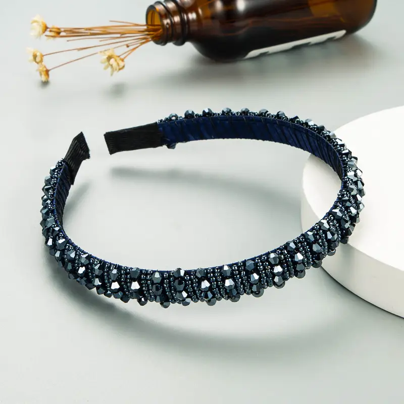 European Handwoven Beaded Hair Hoop Blue - Image 5