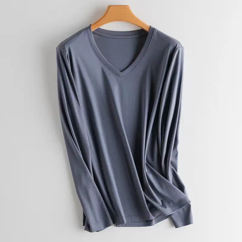 Women Red V-Neck Long Sleeve T-Shirt - Image 9