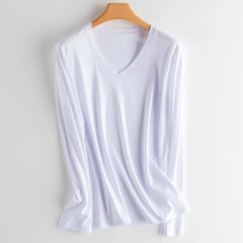 Women Red V-Neck Long Sleeve T-Shirt - Image 14