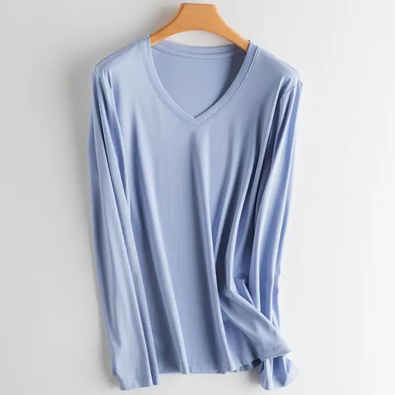 Women Red V-Neck Long Sleeve T-Shirt - Image 10