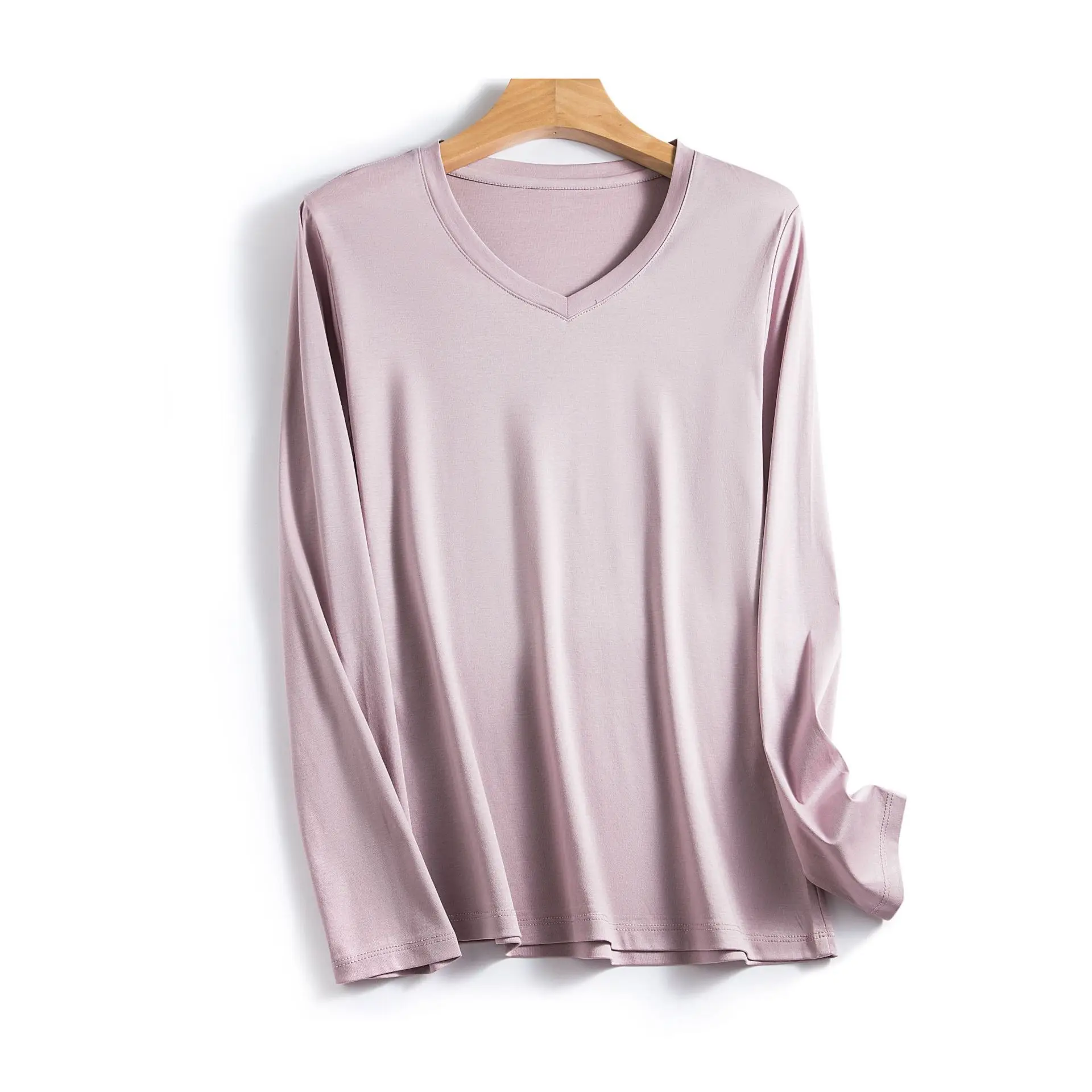 Women Red V-Neck Long Sleeve T-Shirt - Image 12