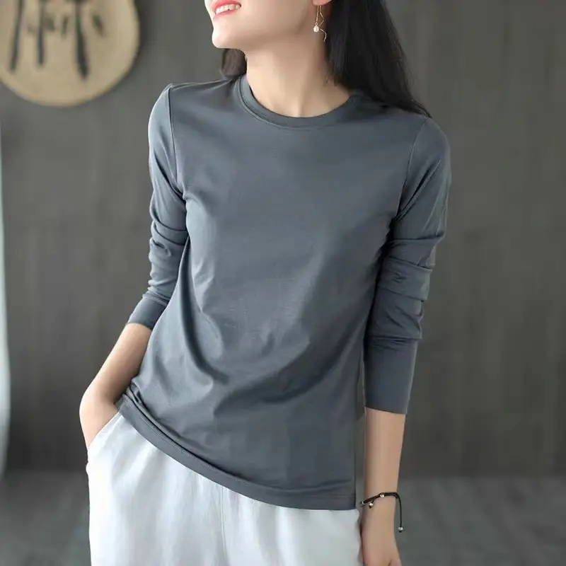 Women Red V-Neck Long Sleeve T-Shirt - Image 3