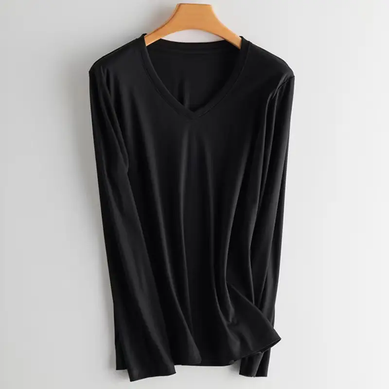 Women Red V-Neck Long Sleeve T-Shirt - Image 7