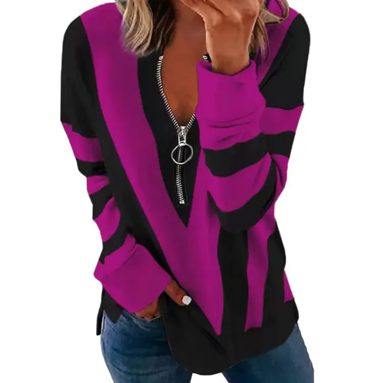 Black Feather Print V-Neck Long Sleeve Women's Sweater - Image 11