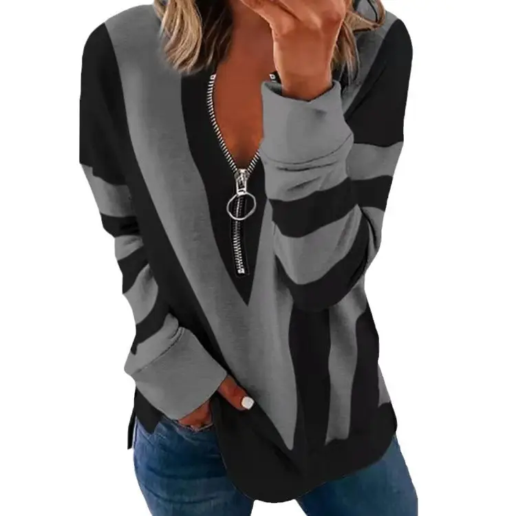 Black Feather Print V-Neck Long Sleeve Women's Sweater - Image 13