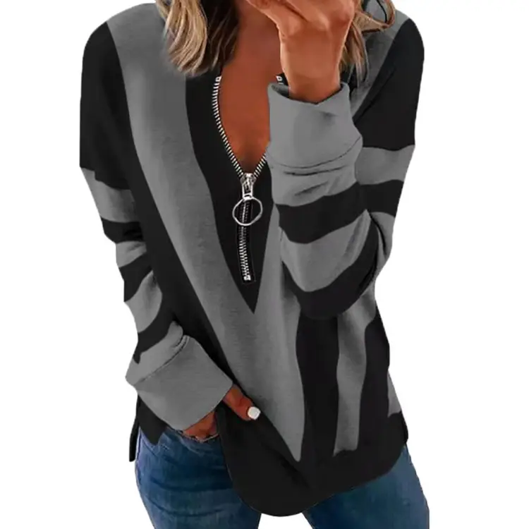 Black Feather Print V-Neck Long Sleeve Women's Sweater - Image 2