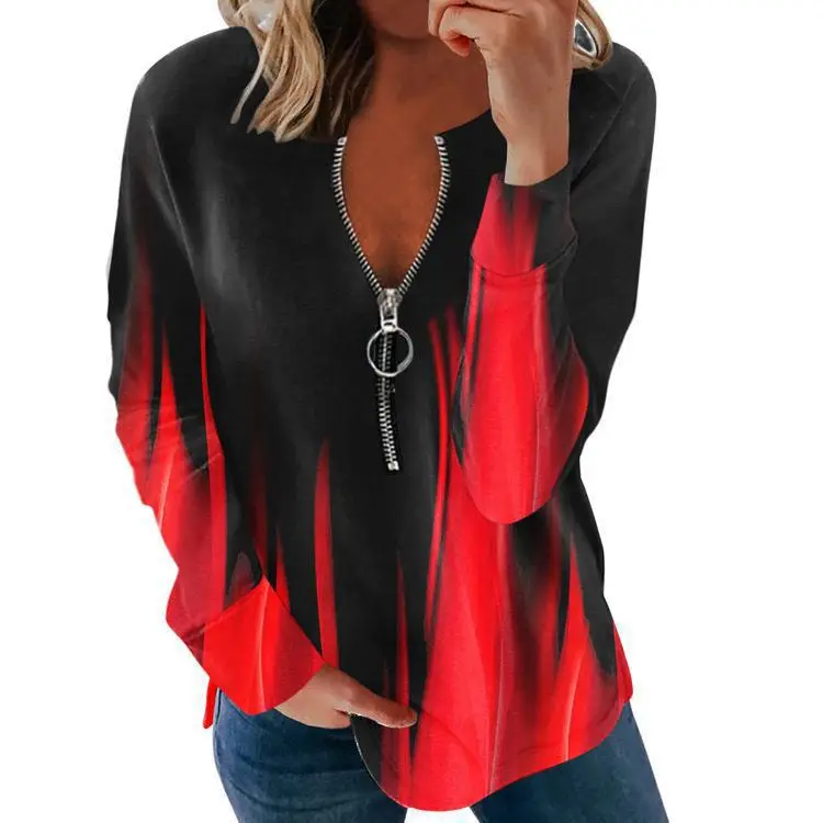 Black Feather Print V-Neck Long Sleeve Women's Sweater - Image 4