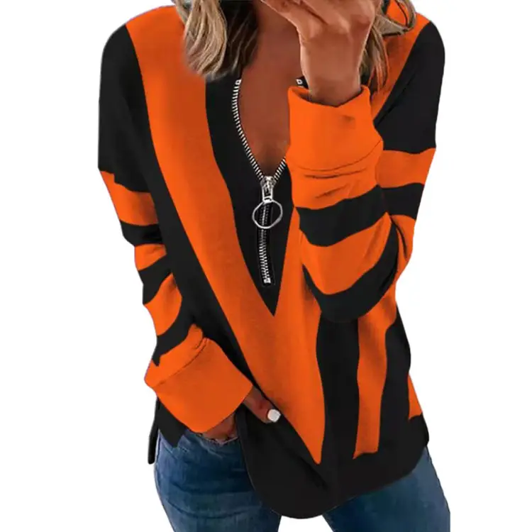 Black Feather Print V-Neck Long Sleeve Women's Sweater - Image 6