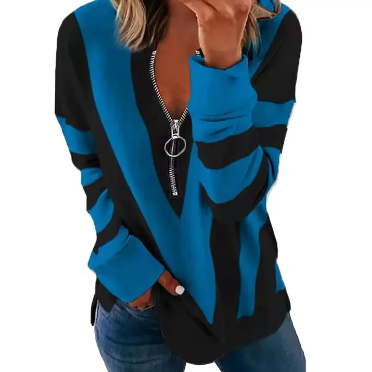 Black Feather Print V-Neck Long Sleeve Women's Sweater - Image 7