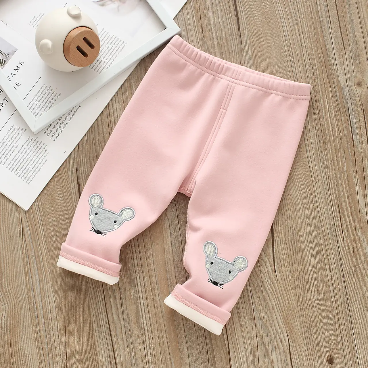 Baby Fleece Belly Pants Cream White Paw Print - Image 2