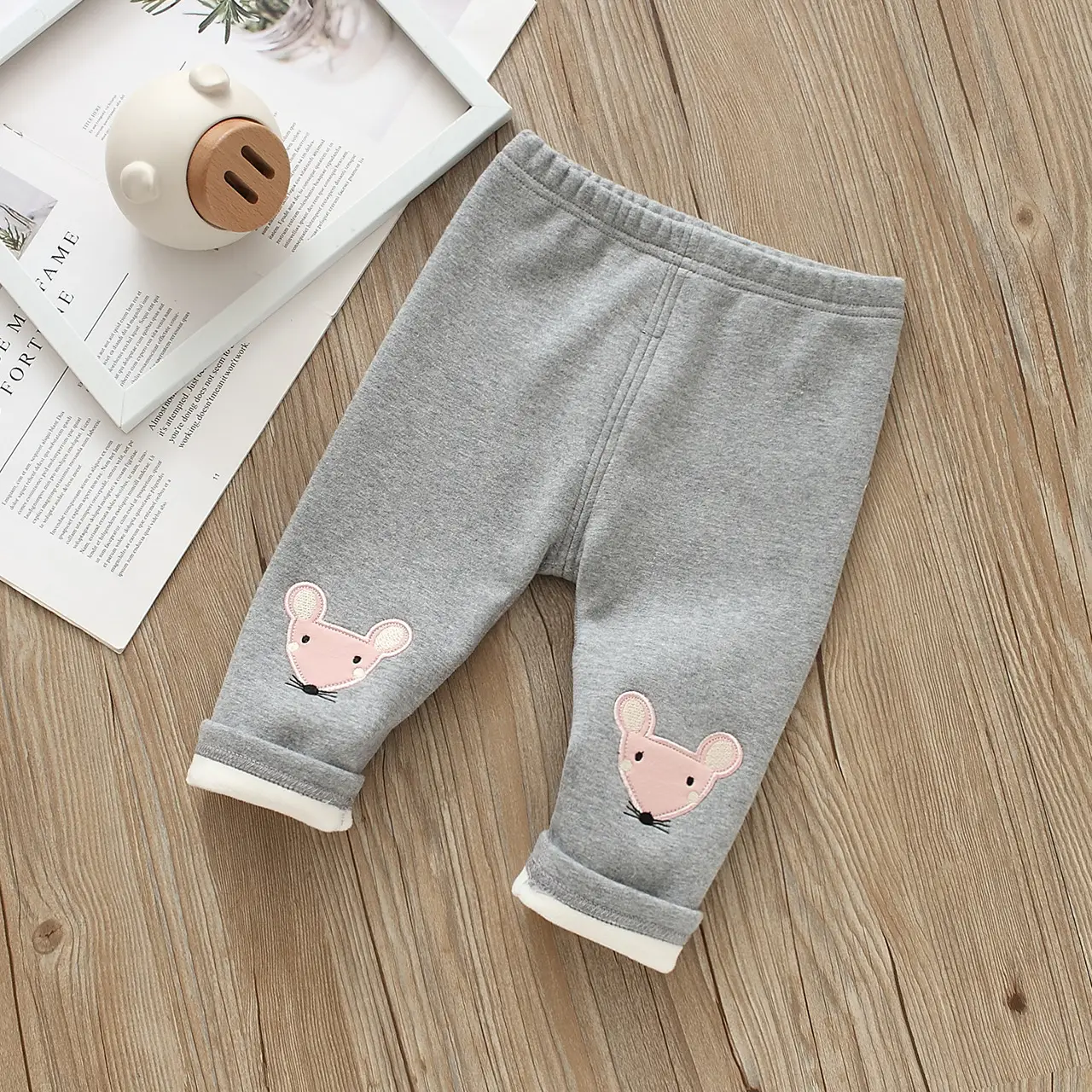Baby Fleece Belly Pants Cream White Paw Print - Image 3