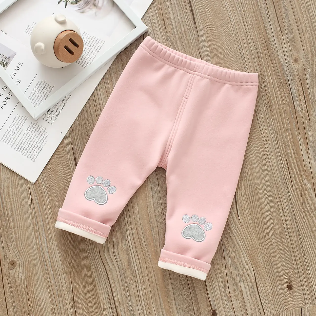Baby Fleece Belly Pants Cream White Paw Print - Image 5