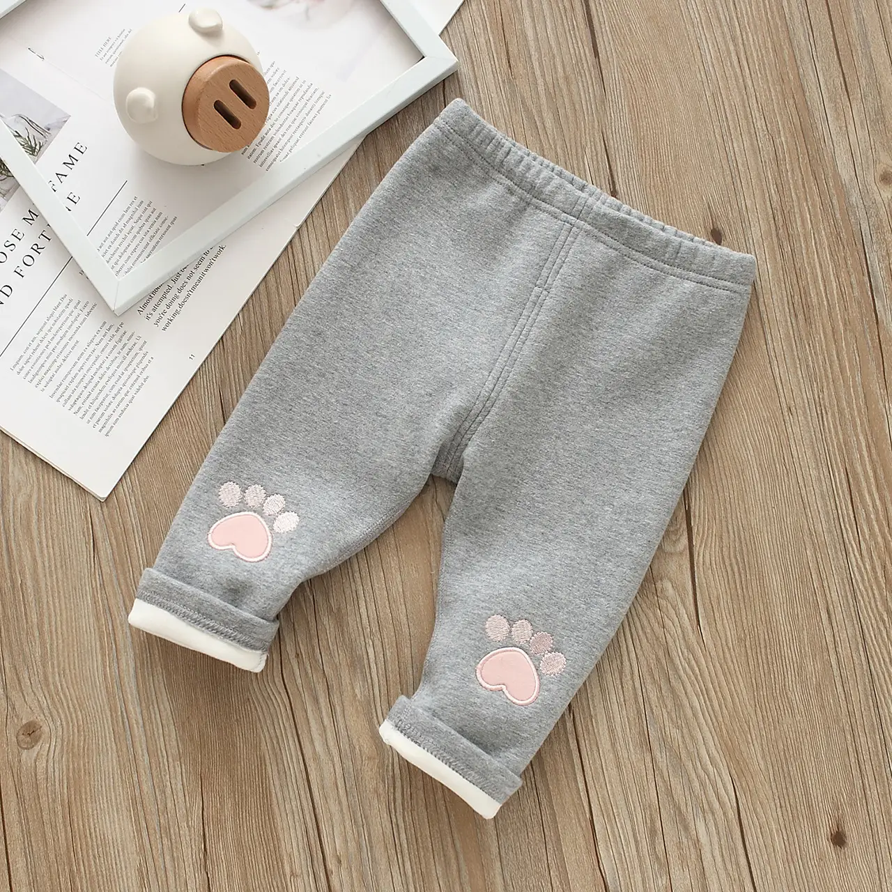 Baby Fleece Belly Pants Cream White Paw Print - Image 6