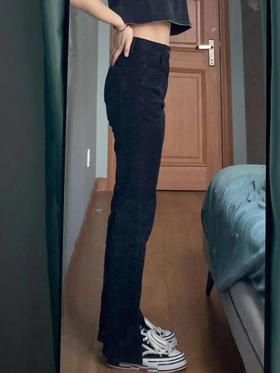 Split Black Jeans Women's Slimming Fleece Lined High Waist — feature 22