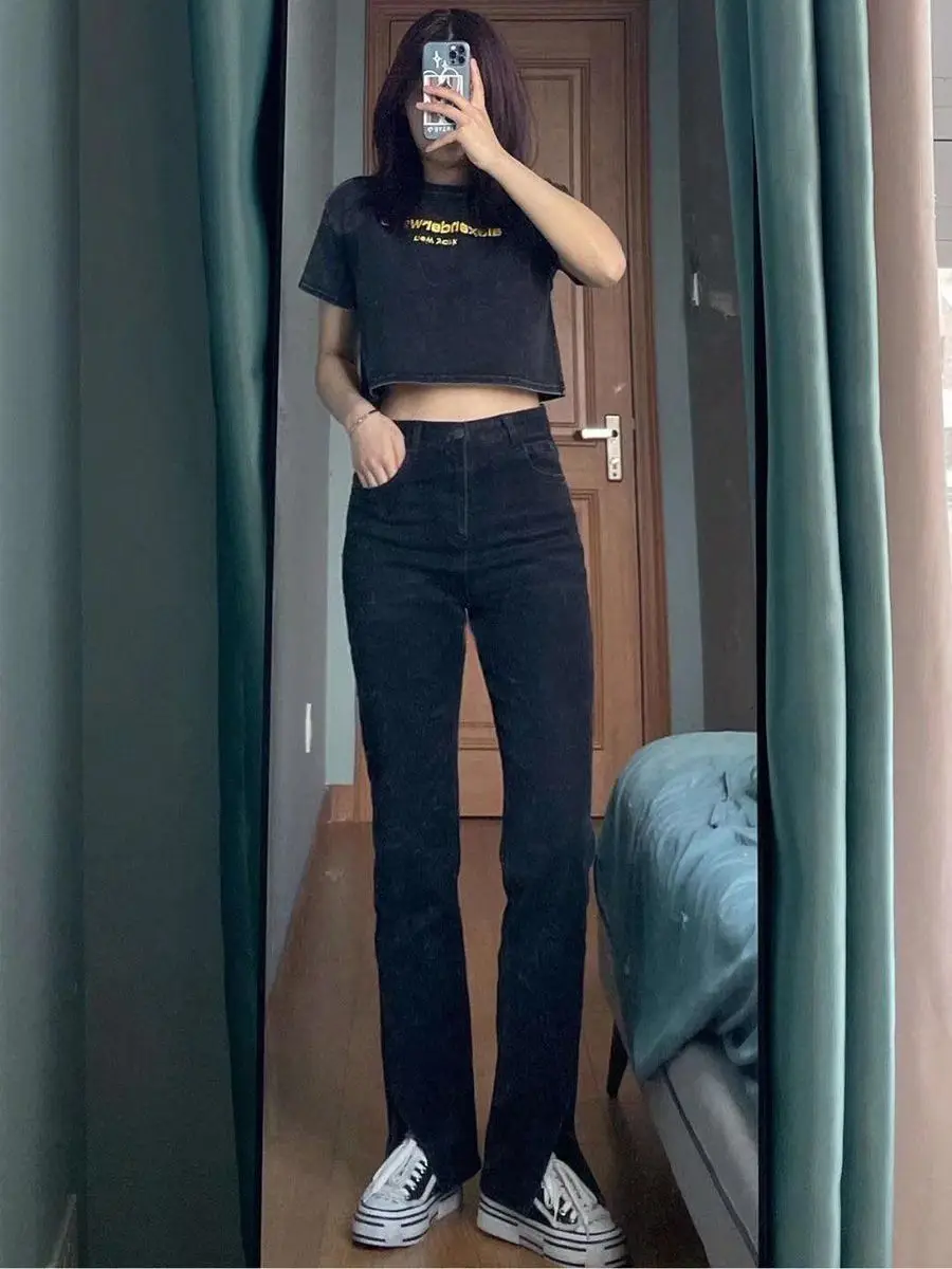 Split Black Jeans Women's Slimming Fleece Lined High Waist — feature 25