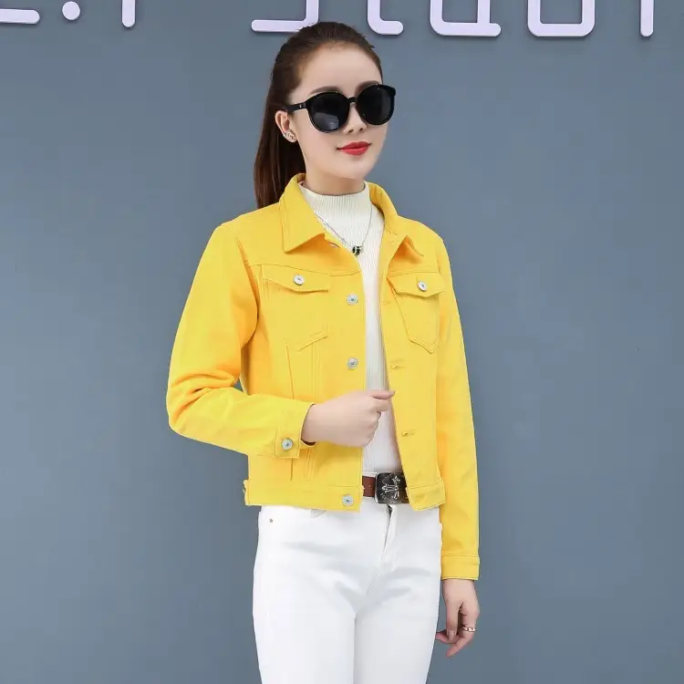 Women Red Denim Jacket Slim Fit 2019 — feature 11