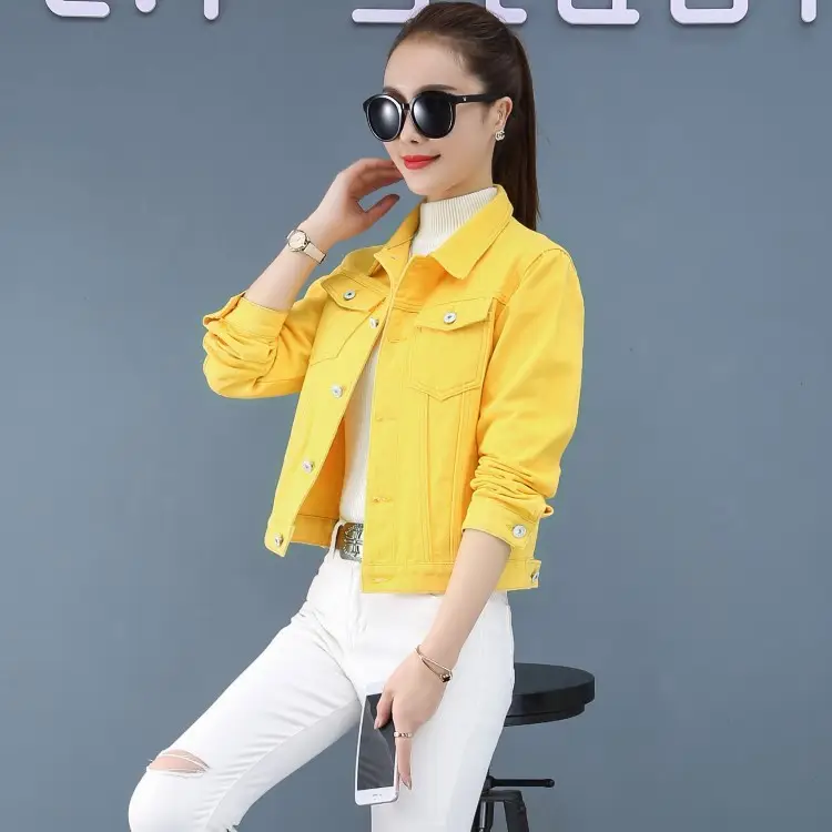Women Red Denim Jacket Slim Fit 2019 — feature 12