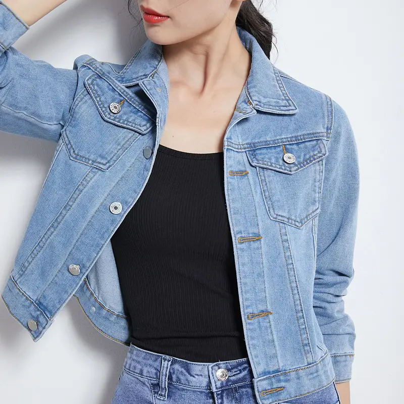 Women Red Denim Jacket Slim Fit 2019 — feature 16