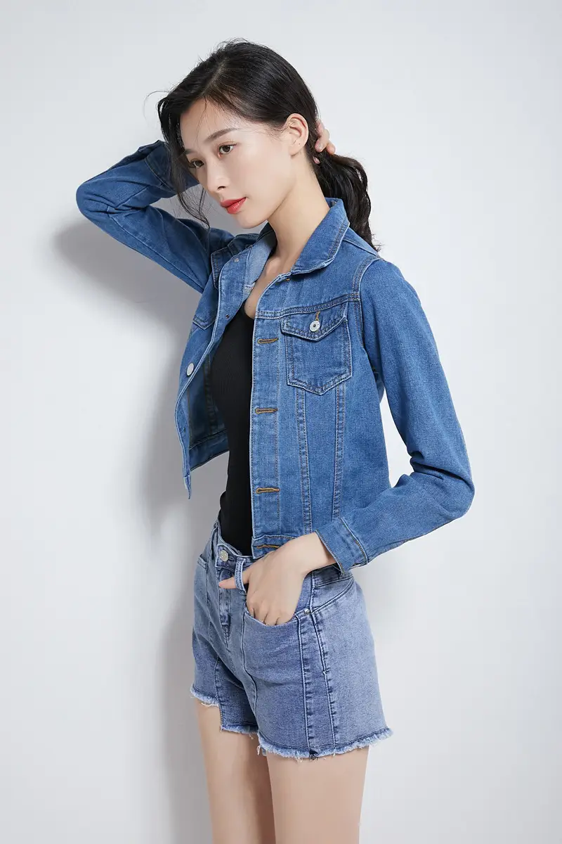 Women Red Denim Jacket Slim Fit 2019 — feature 17